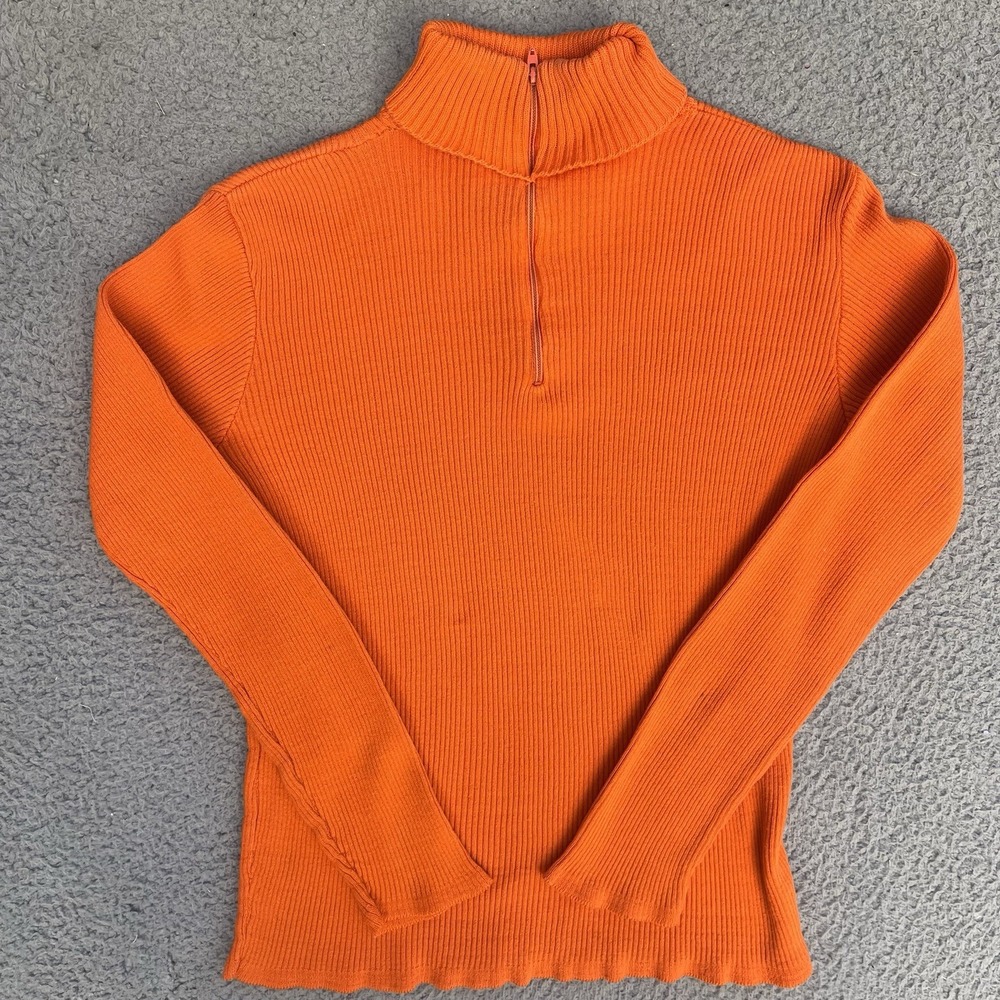 Vintage Sabra 1/4 Zip Up Orange Sweater Womens Lightweight Sweatshirt‎